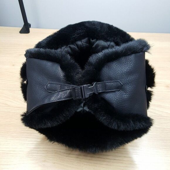 SCALA Trapper Hat Mens Large Black Faux Leather Faux Fur Ear Flaps Lined Winter - Picture 6 of 9
